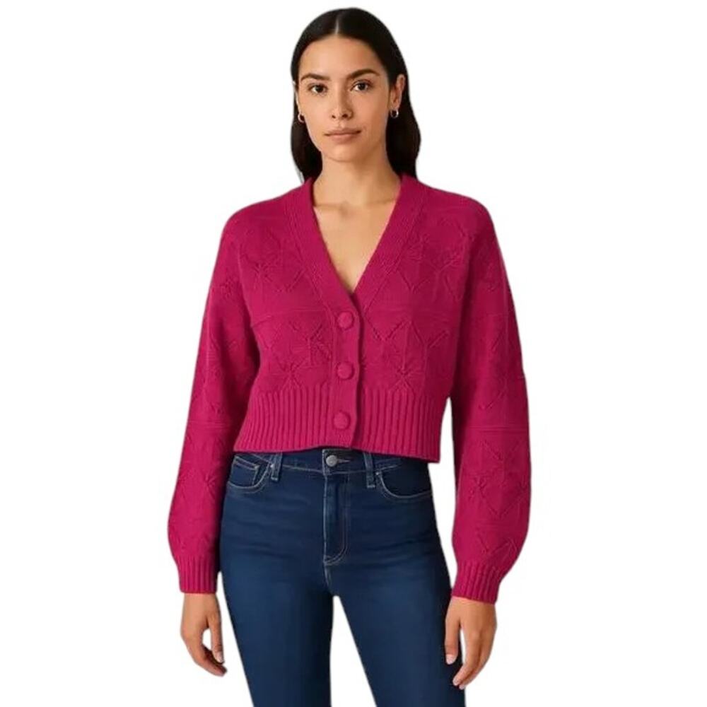 Allison New York Women’s Textured Knit Cardigan Hot Pink Small New